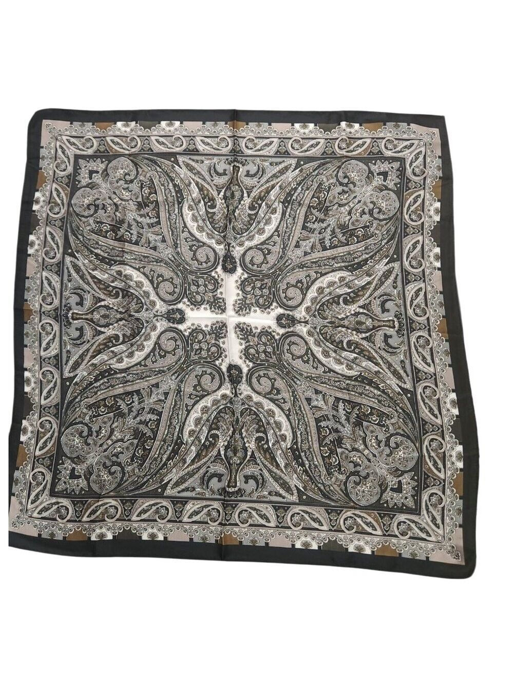 Paisley Print Square Scarf Black/Brown 27x27 Western Wild Rag